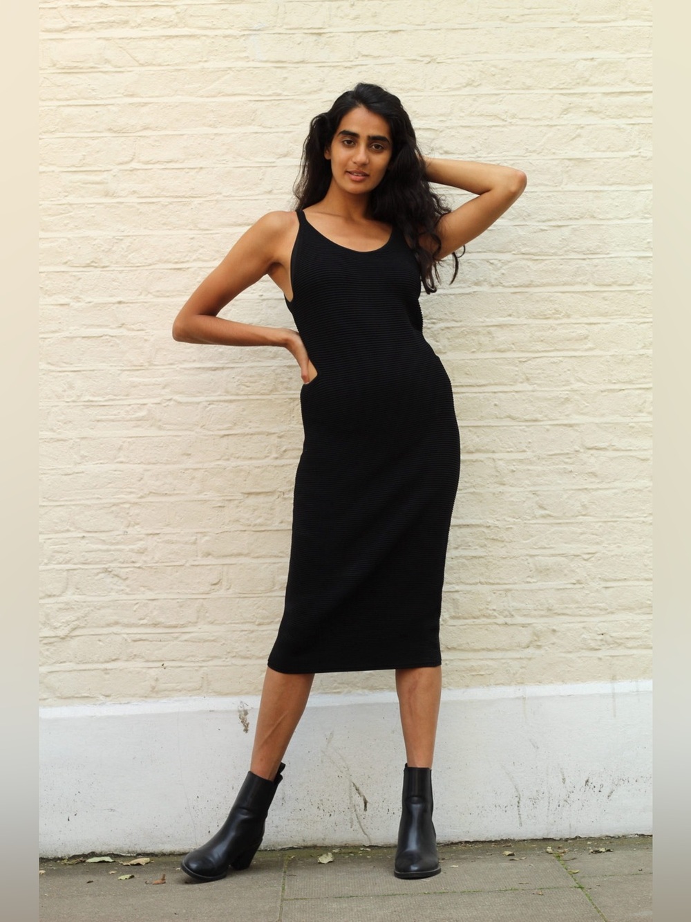 Jonathan Simkhai  Ribbed Midi Summer Dress cutout dark‎ feminine romantic large